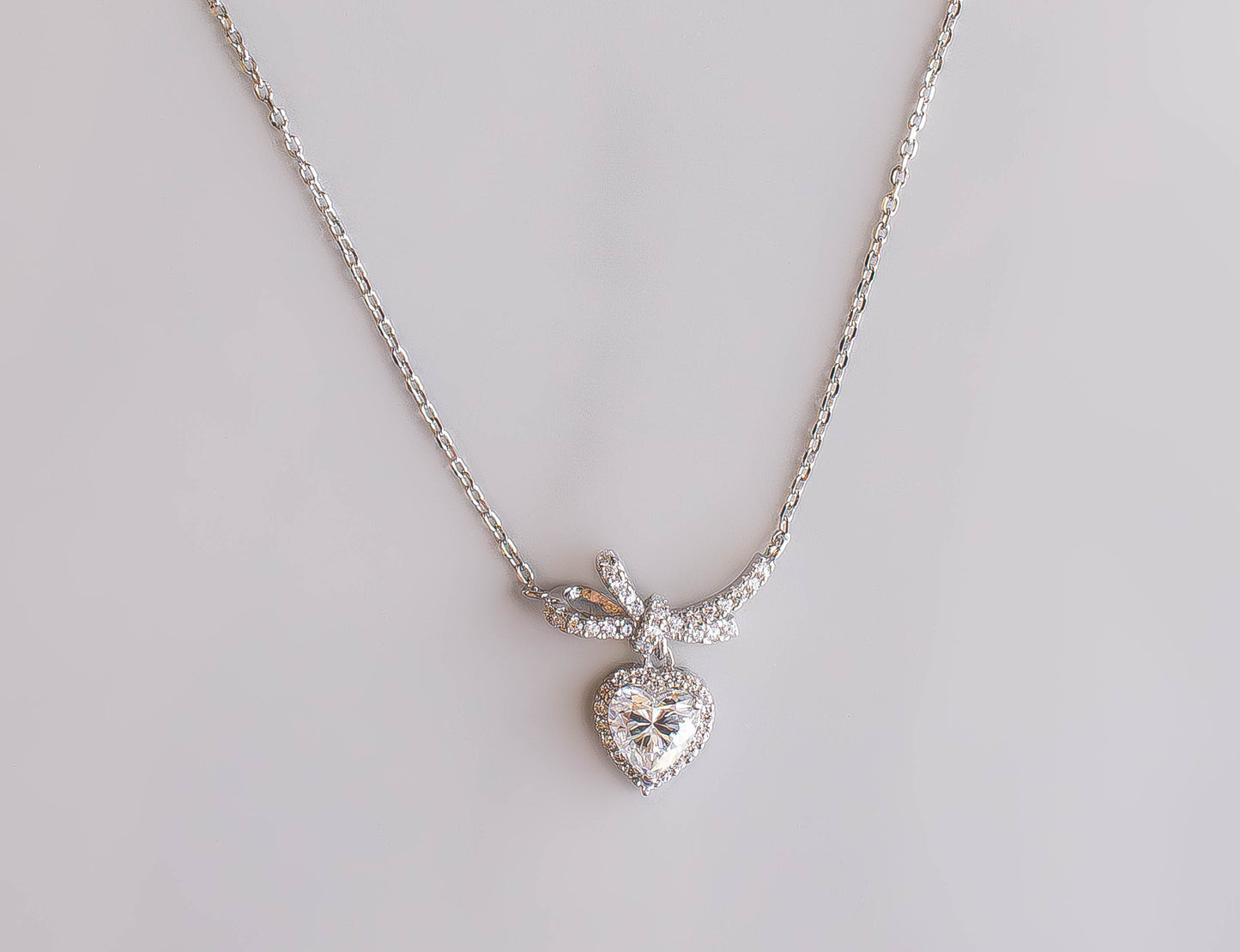 Moissanite Heart Bow Necklace