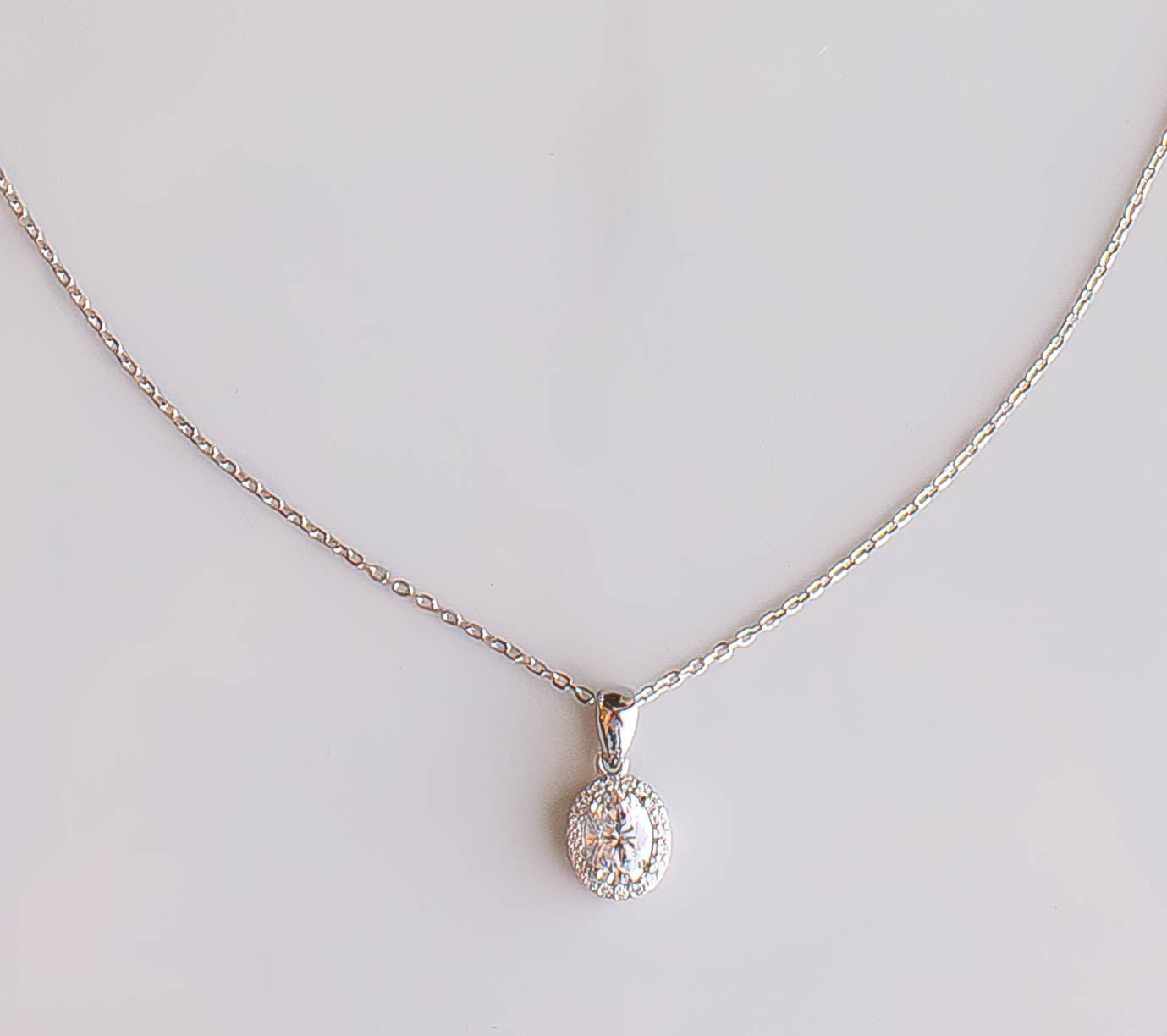 Moissanite Oval Halo Necklace