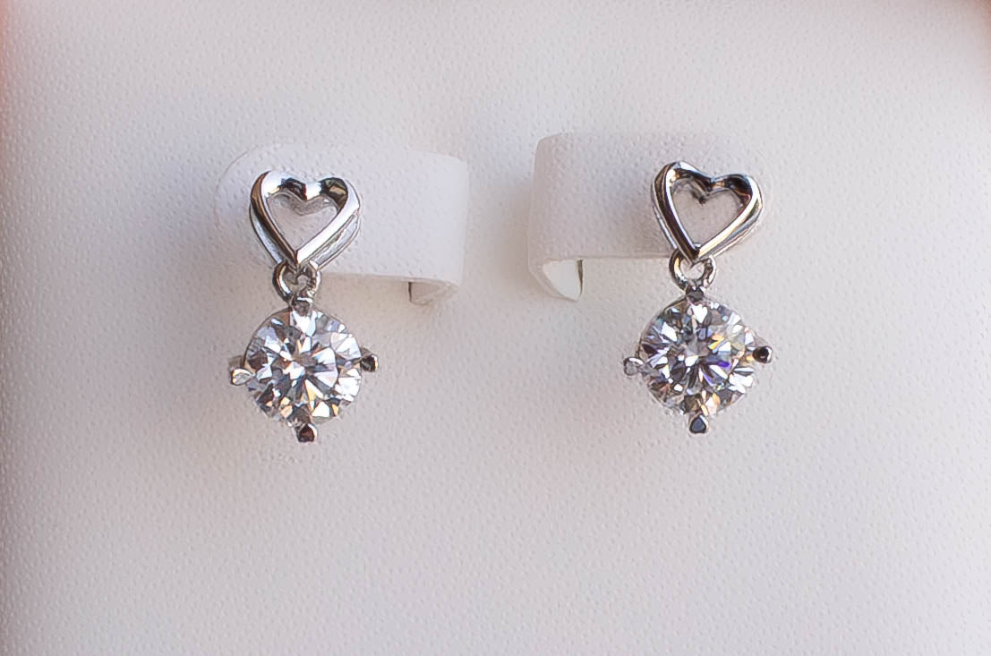 Moissanite Heart Drop Earrings