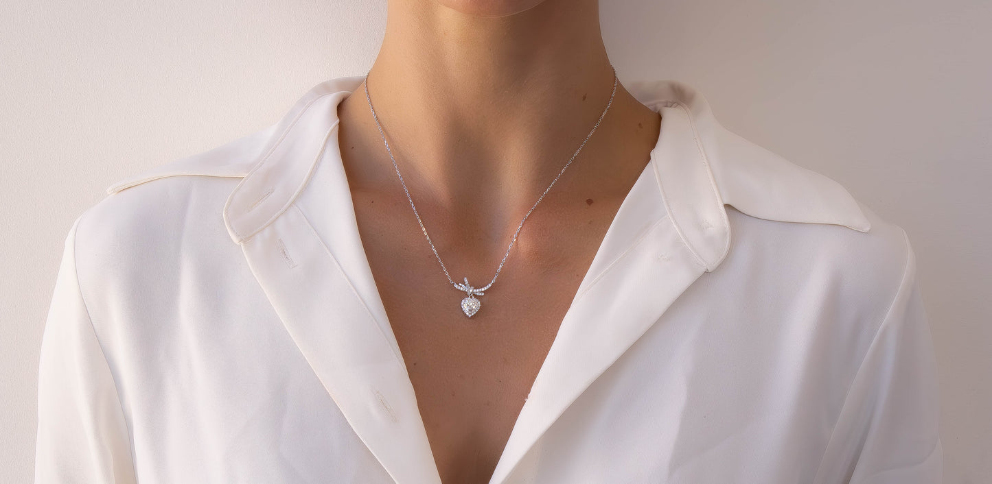 Moissanite Heart Bow Necklace