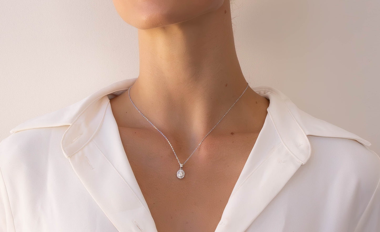 Moissanite Oval Halo Necklace