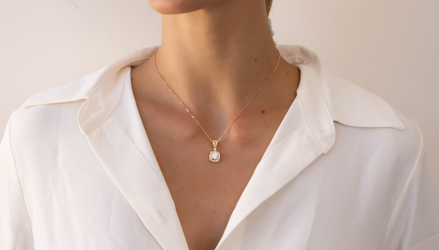 Moissanite Square Halo Necklace