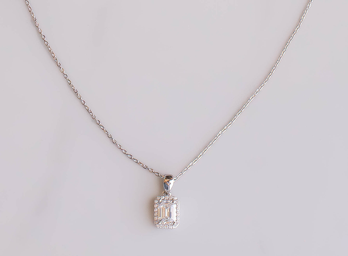 Moissanite Emerald Cut Halo Necklace
