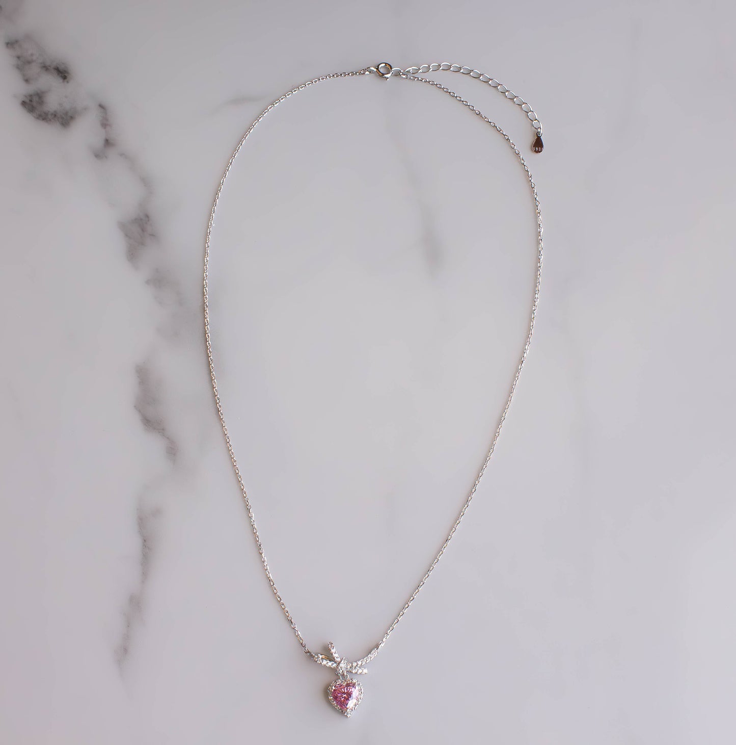 Moissanite Pink Bow Heart Necklace