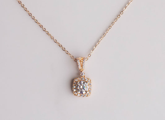 Moissanite Square Halo Necklace